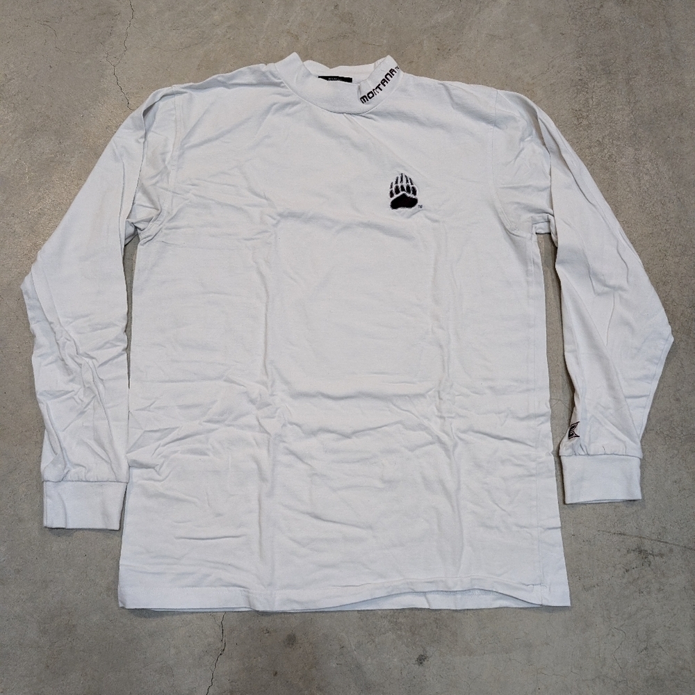 Y2K Colosseum Montana Grizz Long Sleeve Shirt Mens L Flaws White Embroidered